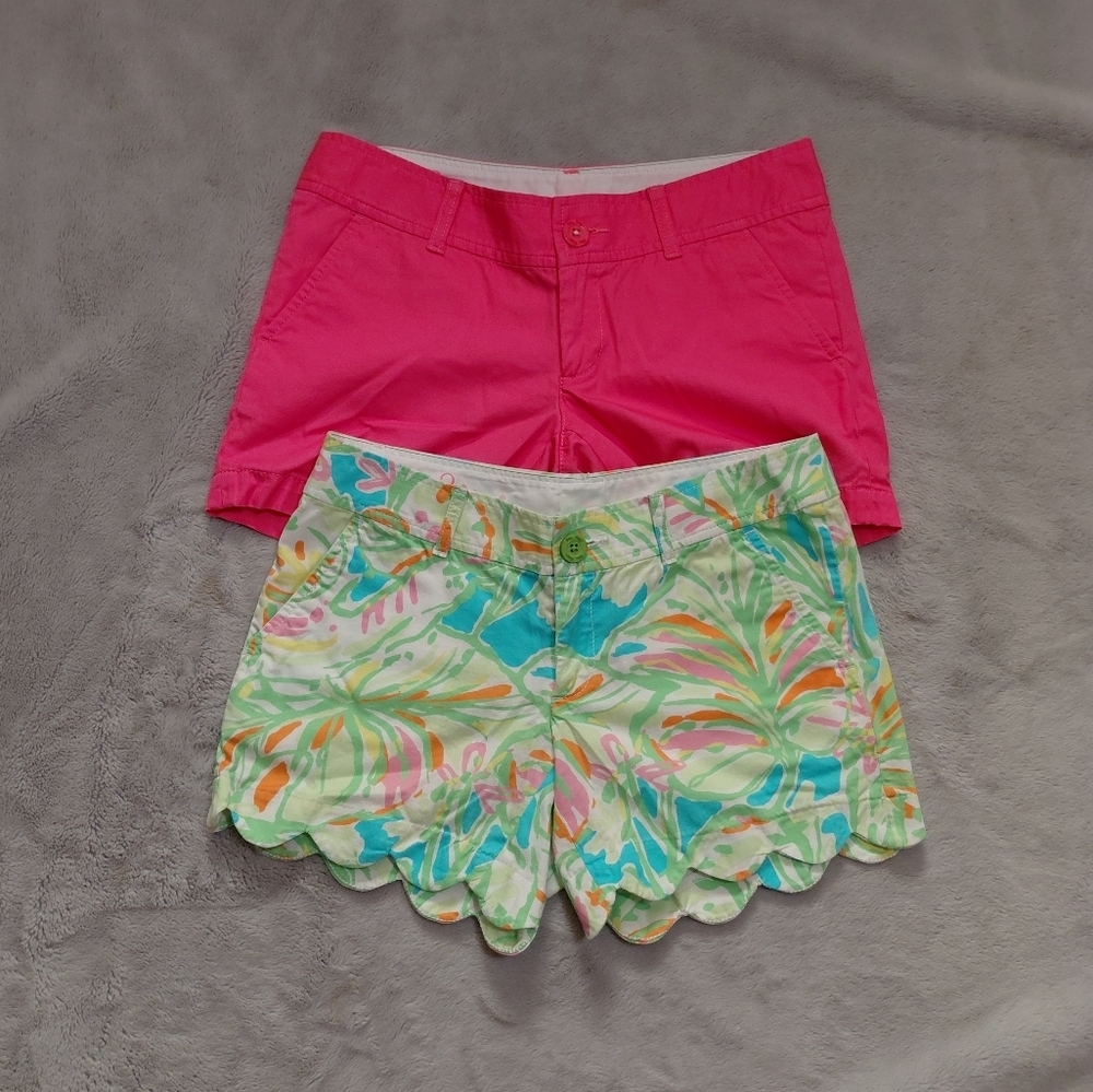 Lilly Pulitzer Pink Callahan and Tropical Scallop Buttercup Shorts Bundle Size 0